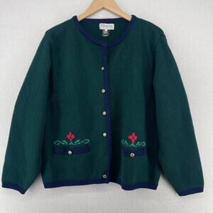KILKENNY Sweater Womens M Boiled Wool Button Up Cardigan Green Ireland VTG